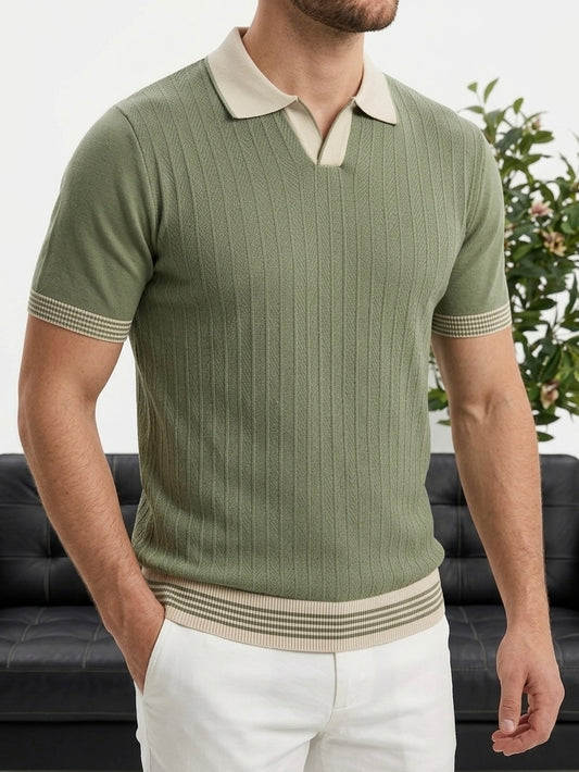 Erkek Haki Polo Yaka Dokulu Triko T-shirt - MRN2675
