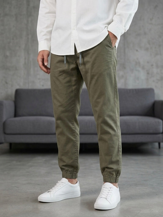Erkek Haki Lastikli Paça Jogger Pantolon - MRN1230