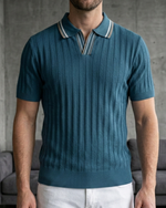 Erkek Nefti Yeşil Dikey Dokulu Triko Polo Yaka Tişört - MRN2602