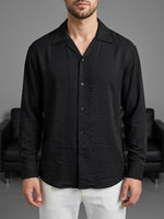 Erkek Siyah Apaçi Yaka Dökümlü Gömlek - MRN2601
