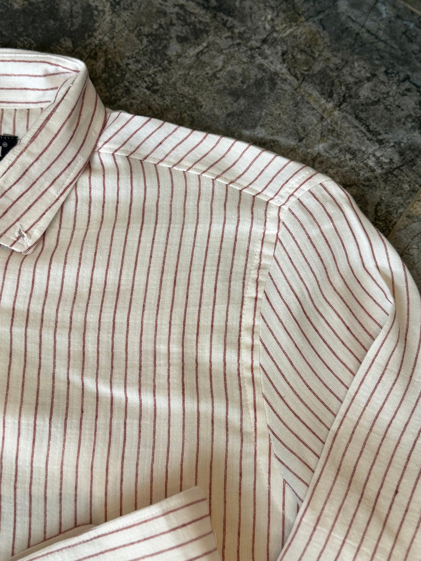 Erkek Çizgili Keten Dokulu Gömlek