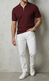 Erkek Jakarlı Fermuarlı Polo Tişört -FK2613