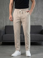 Erkek Krem Bağcıklı Bel Lastikli Jogger Kumaş Pantolon - MRN1201