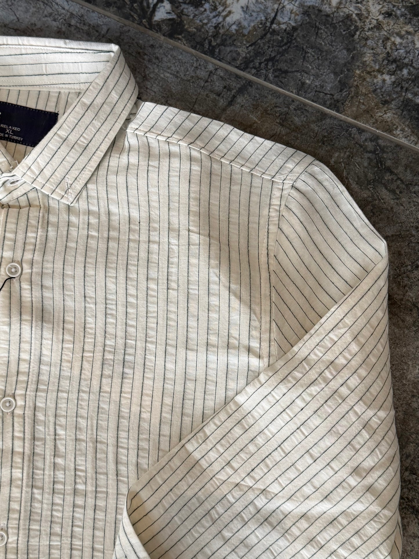 Erkek Çizgili Keten Dokulu Gömlek