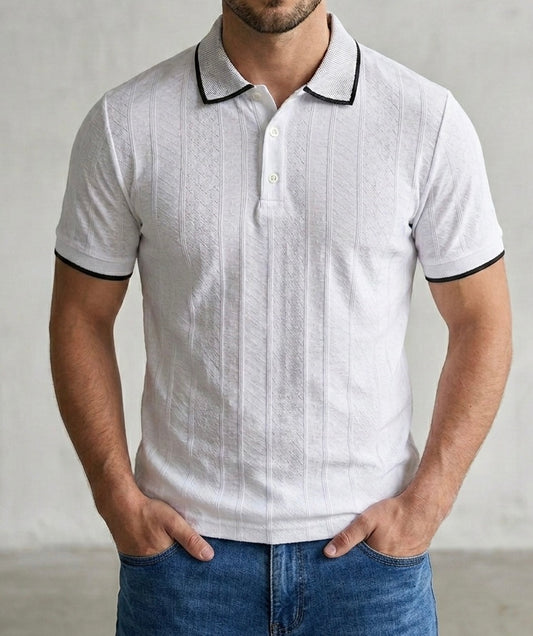 Erkek Jakarlı Kontrast Polo Yaka Tişört – FK2612