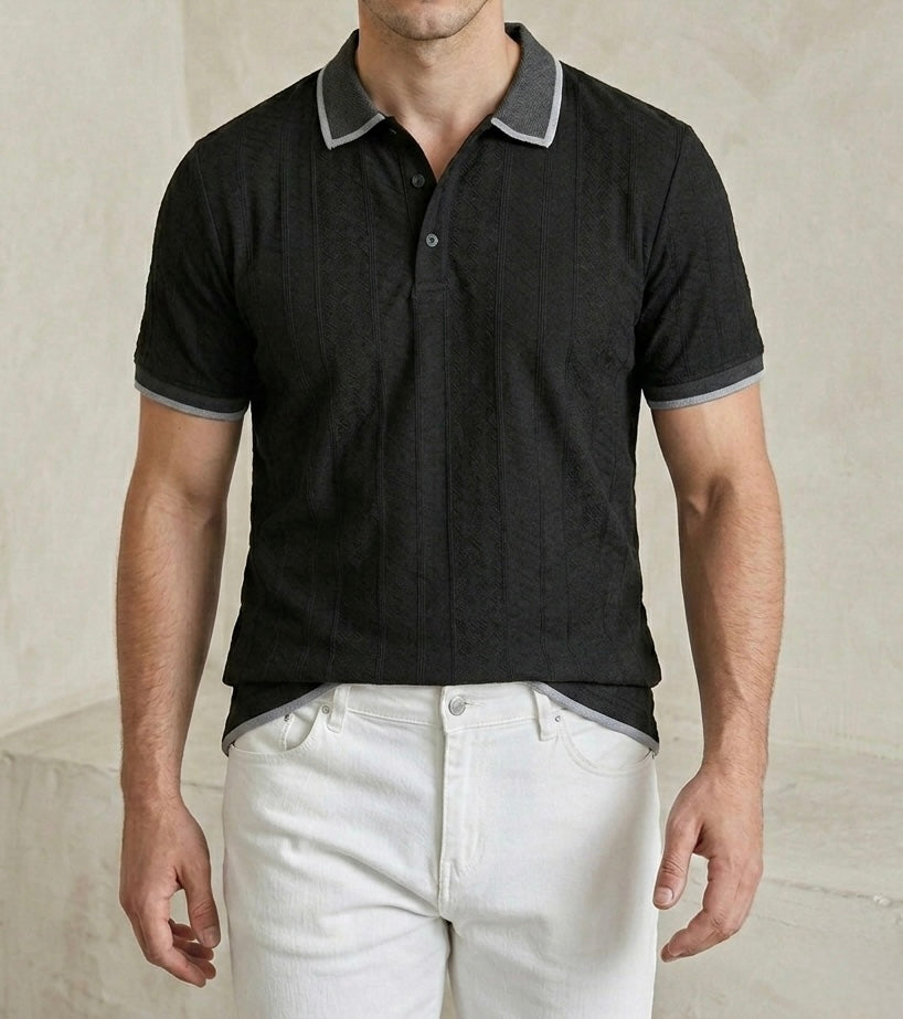 Erkek Jakarlı Kontrast Polo Yaka Tişört – FK2612