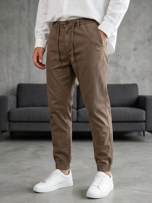 Erkek Kahverengi Lastikli Paça Jogger Pantolon - MRN1230