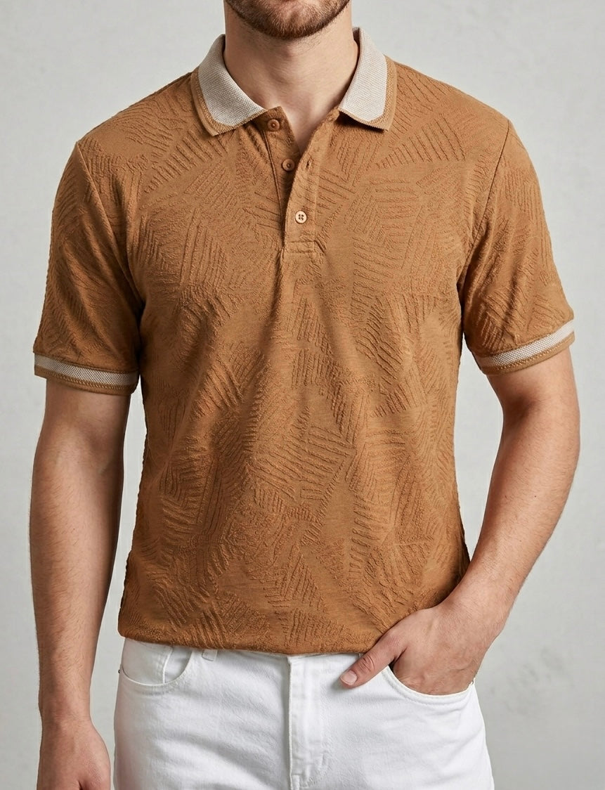 Erkek Desenli Jakarlı Polo Yaka Tişört - FK2611