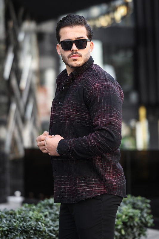 Miron Siyah Çizgili Regular Fit Oduncu Gömleği - 2448