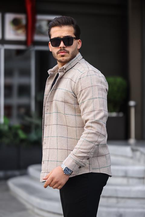Miron Bej Desenli Regular Fit Oduncu Gömleği- 2451