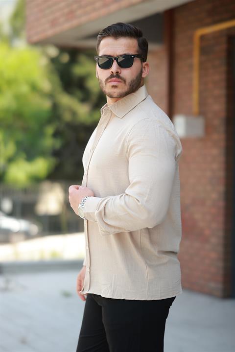 Miron Bej Düz Uzun Kollu Regular Fit Gömlek- 2526