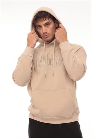 Miron Bej Fell Better Nakışlı Kapşonlu Üç İplik Oversize Sweatshirt- 2318
