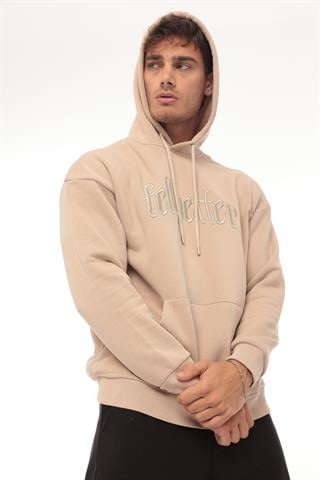 Miron Bej Fell Better Nakışlı Kapşonlu Üç İplik Oversize Sweatshirt- 2318