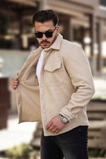 Miron Bej Kıvırcık Dokulu Kumaş Gömlek Yaka Cepli Regular Fit Ceket- 2309