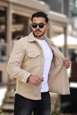 Miron Bej Kıvırcık Dokulu Kumaş Gömlek Yaka Cepli Regular Fit Ceket- 2309