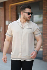 Miron Bej Nakış Detaylı Kısa Kollu Regular Fit Gömlek- 2525