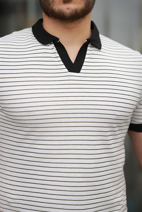 Miron Çizgili Polo Yaka Kısa Kollu Tişört - 2508