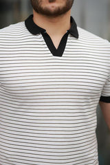 Miron Çizgili Polo Yaka Kısa Kollu Tişört - 2508