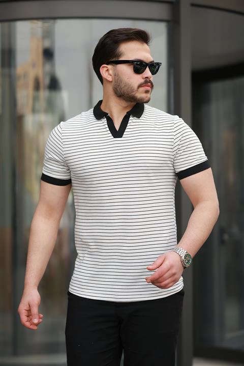 Miron Çizgili Polo Yaka Kısa Kollu Tişört - 2508