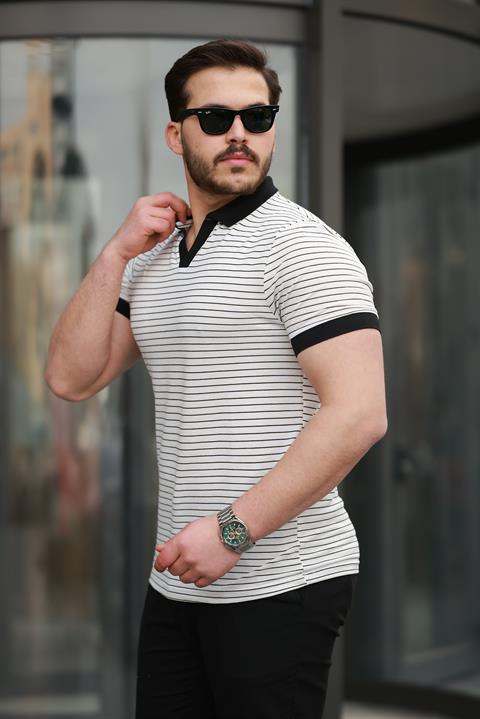 Miron Çizgili Polo Yaka Kısa Kollu Tişört - 2508