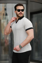 Miron Çizgili Polo Yaka Kısa Kollu Tişört - 2508
