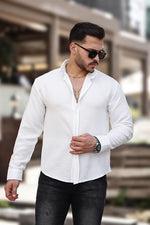 Miron Beyaz Düz Aerobin Kumaş Uzun Kollu Regular Fit Gömlek- 2425