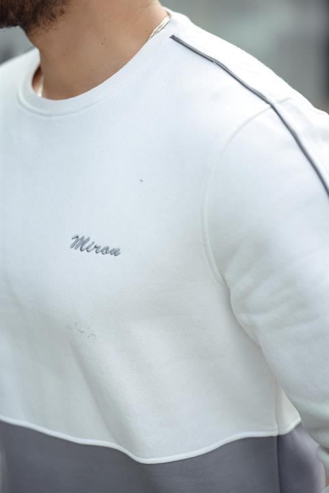 Miron Beyaz Gri Sıfır Yaka İki Renk Regular Fit Sweatshirt 2459