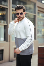 Miron Beyaz Gri Sıfır Yaka İki Renk Regular Fit Sweatshirt 2459