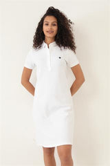 Miron Beyaz Kadın Polo Yaka Kısa Kollu Örme Elbise -2431