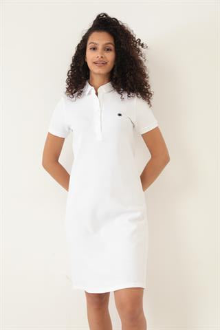 Miron Beyaz Kadın Polo Yaka Kısa Kollu Örme Elbise -2431