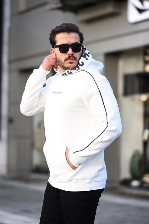 Miron Beyaz Kapüşon Baskılı Üç İplik Oversize Sweatshirt- 2440