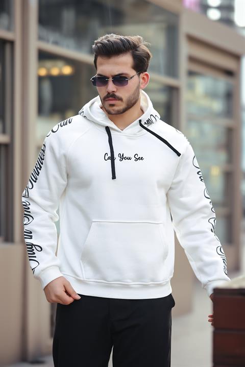 Miron Beyaz Kol ve Kapüşon Baskı Detaylı Regular Fit Sweatshirt- 2460