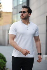 Miron Beyaz Önü Düğmeli Sıfır Yaka Kısa Kollu Regular Fit Tişört- 2510