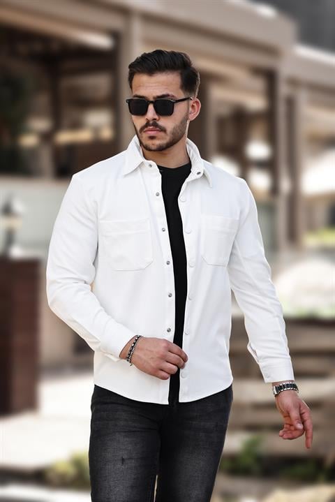 Miron Beyaz Pike Dokulu Kumaş Gömlek Yaka Cepli Regular Fit Ceket- 2314