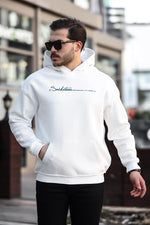 Miron Beyaz Sırt Şeritli Kapüşonlu Üç İplik Oversize Sweatshirt-2437