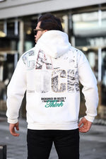 Miron Beyaz Sırtı Baskılı Kapüşonlu Üç İplik Oversize Sweatshirt- 2441
