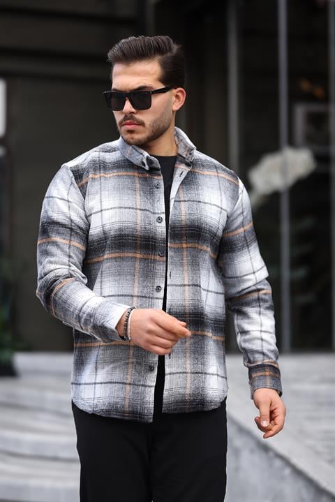 Miron Beyaz Siyah Kareli Regular Fit Oduncu Gömleği- 2449