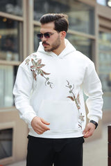 Miron Beyaz Yaprak Nakışlı Üç İplik Oversize Sweatshirt- 2458