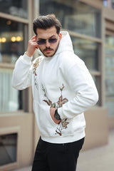 Miron Beyaz Yaprak Nakışlı Üç İplik Oversize Sweatshirt- 2458