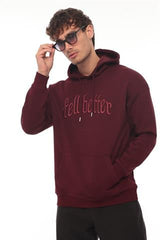 Miron Bordo Fell Better Nakışlı Kapşonlu Üç İplik Oversize Sweatshirt- 2318