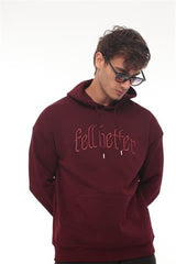 Miron Bordo Fell Better Nakışlı Kapşonlu Üç İplik Oversize Sweatshirt- 2318