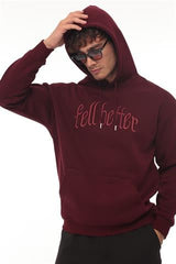 Miron Bordo Fell Better Nakışlı Kapşonlu Üç İplik Oversize Sweatshirt- 2318