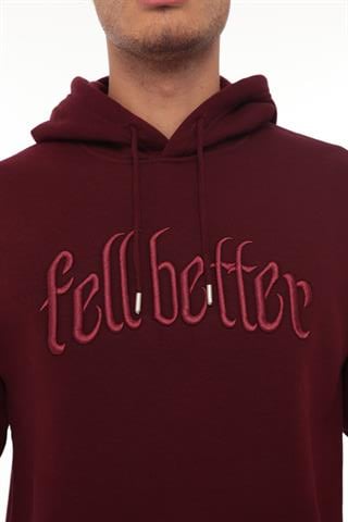 Miron Bordo Fell Better Nakışlı Kapşonlu Üç İplik Oversize Sweatshirt- 2318
