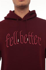 Miron Bordo Fell Better Nakışlı Kapşonlu Üç İplik Oversize Sweatshirt- 2318