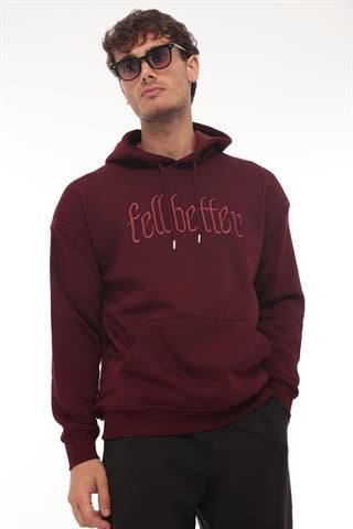 Miron Bordo Fell Better Nakışlı Kapşonlu Üç İplik Oversize Sweatshirt- 2318