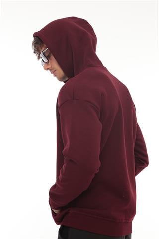 Miron Bordo Fell Better Nakışlı Kapşonlu Üç İplik Oversize Sweatshirt- 2318