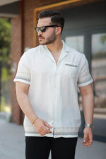 Miron Ekru Nakış Detaylı Kısa Kollu Regular Fit Gömlek- 2525