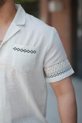 Miron Ekru Nakış Detaylı Kısa Kollu Regular Fit Gömlek- 2525