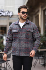 Miron Füme Bordo Kareli Kapitone Detaylı Regular Fit Ceket-2453