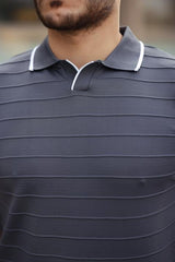 Miron Füme Kabartma Çizgi Polo Yaka Triko Tişört- 2403